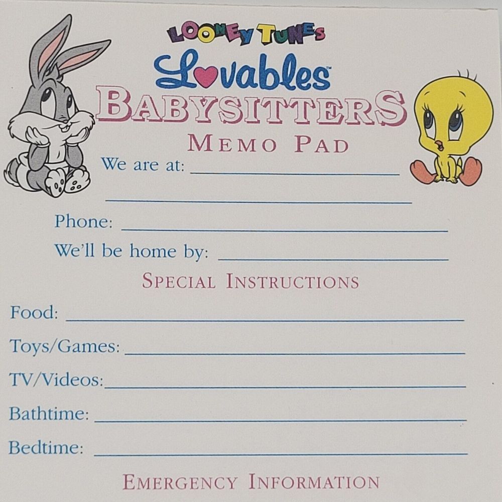 VTG Looney Tunes Lovables Babysitters Memo Pad Baby Bugs Bunny Baby Tweety - Picture 2 of 8
